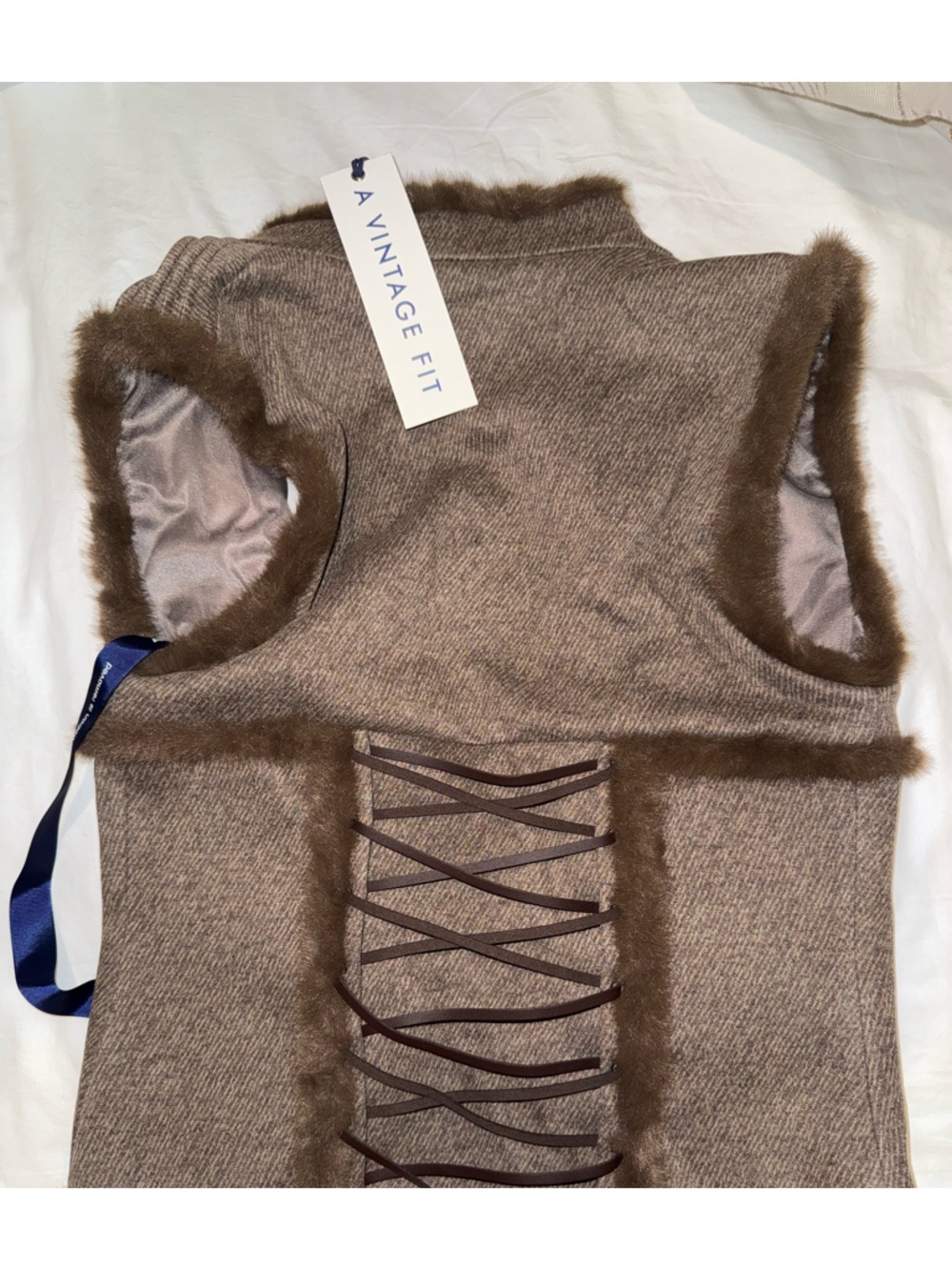 Vintage Twill Corset Oat Sleeveless Vest - Brown & Taupe - Picture 5 of 5